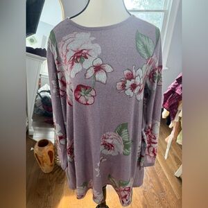 Floral Long Sleeve Women's Tunic or Dress in Purple and Green
